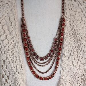 NWT $74 Charter Club Antiqued Gold and Red Multi-Layered Necklace